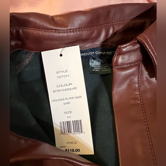 French Connection leather long sleeves medium dark brown top - Picture 2 of 4